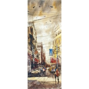 Farrukh Naseem, 11 x 30 Inch, Watercolor On Paper, Cityscape Painting,AC-FN-081